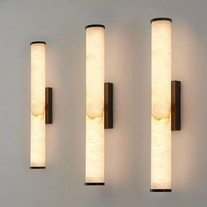 Wall Light | Marble-Effect Linear Wall Lamp for Bedside, Living Room, Hallway & Stairs | LED Sconce, Black or Gold Iron, 30cm to 80cm