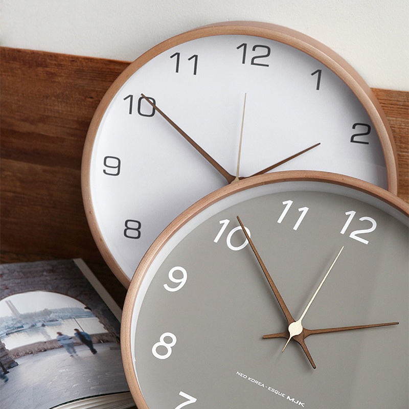 Large Wall Clock | Nordic Solid Wood Wall Clock for Living Room, Kitchen, Bedroom & Office | Round Wooden Frame, White or Grey, 30cm, 35cm or 40cm