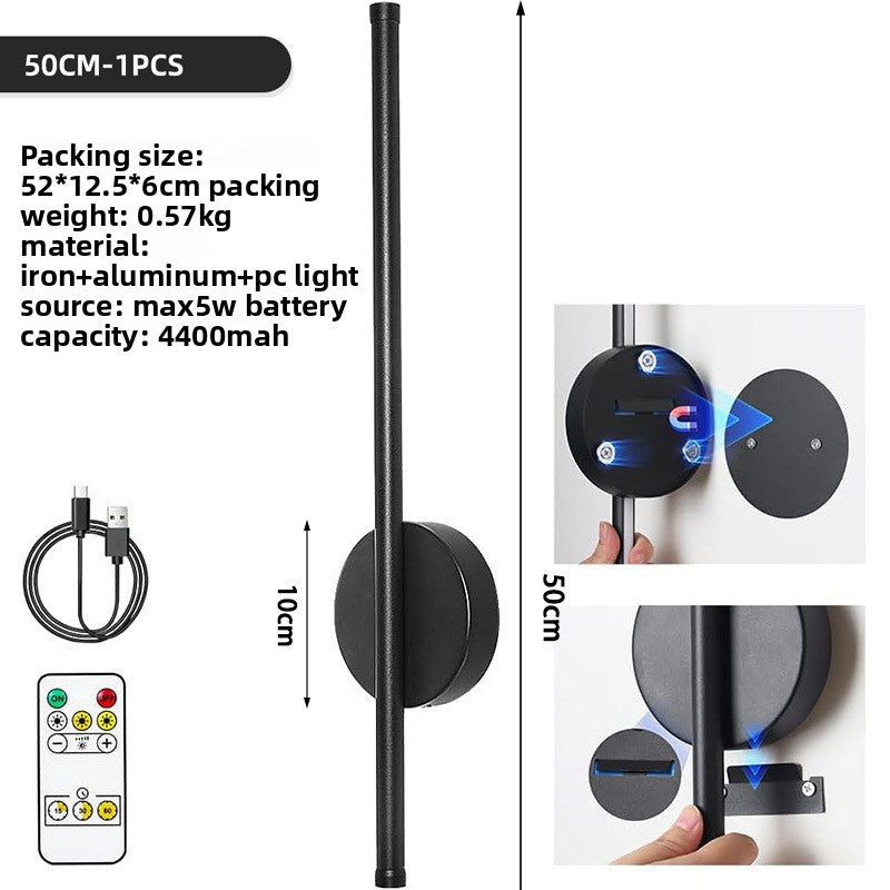 Battery Operated Wall Light | Rechargeable Magnetic LED Bar for Bedside & Hallway | Remote, 3 Light Colours, 50cm, Black or Gold, 1 or 2 Pack