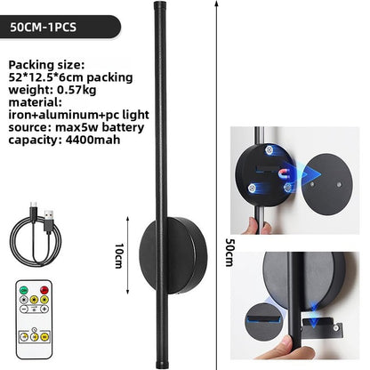 Battery Operated Wall Light | Rechargeable Magnetic LED Bar for Bedside & Hallway | Remote, 3 Light Colours, 50cm, Black or Gold, 1 or 2 Pack
