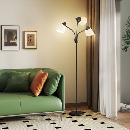 Floor Lamp | 3-Light Arc Tree Standing Lamp for Living Room, Reading Corner & Office | Adjustable Heads, Black Steel, 155cm, E27