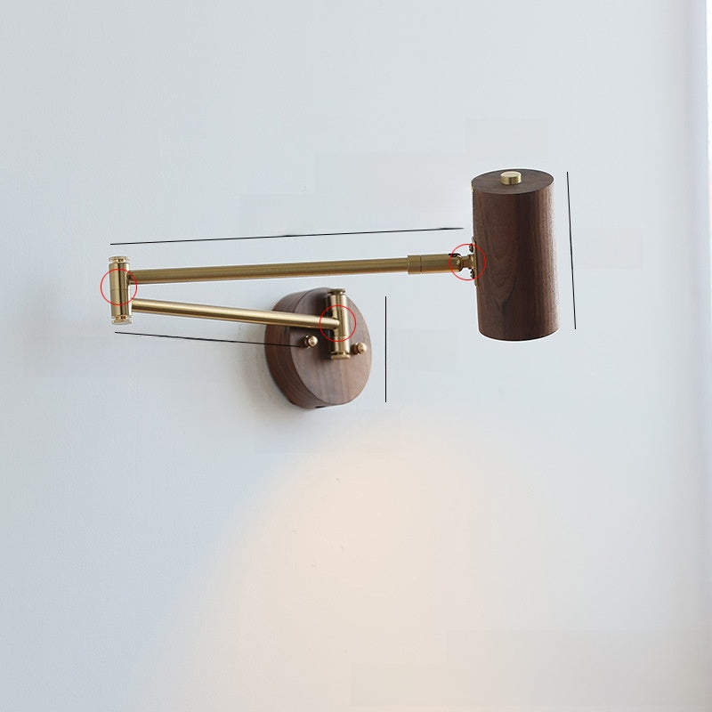Walnut swing arm wall light, arm extended