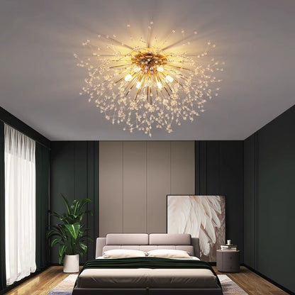Ceiling Light | Crystal Firework Semi Flush Chandelier for Living Room, Bedroom & Dining | Gold Sputnik, 4 to 8 Heads, Warm or 3-Colour LED, 40–70cm