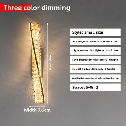 Wall Light | Twisted Crystal Gold LED Sconce for Living Room, Hallway & Bedroom | Modern Linear Wall Lamp, 3 Light Colours, 50cm