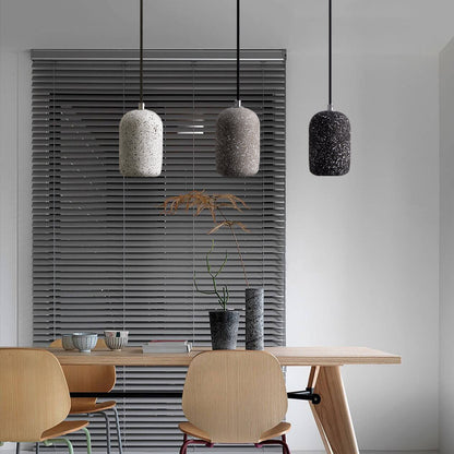 Pendant Light | Concrete Cylinder Mini Pendant for Kitchen Island, Breakfast Bar & Bedside | Speckled Cement Shade, LED Included, 10cm