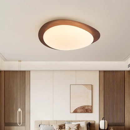 Flush Ceiling Light | Wabi Sabi Pebble LED Ceiling Lamp for Bedroom, Living Room & Study | Cream, Walnut or Wood, 38cm or 48cm, Warm or Dimmable