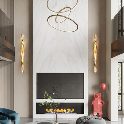 Wall Light | Twisted Crystal Gold LED Sconce for Living Room, Hallway & Bedroom | Modern Linear Wall Lamp, 3 Light Colours, 50cm