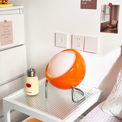 Table Lamp | Retro Orange Glass Globe Desk Lamp for Bedroom, Bedside & Study | Chrome Wire Stand, USB Powered, 3-Colour Dimmable LED
