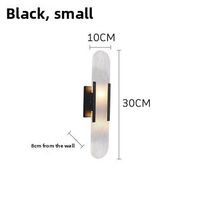 Wall Light | LED Capsule Wall Lamp for Bedside, Living Room, Hallway & TV Wall | Stone-Effect Resin Shade, Black or Gold, 30cm or 50cm, Warm White