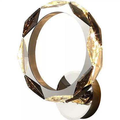 Wall Light | Crystal Ring LED Sconce for Living Room, Bedroom & Hallway | Chrome Finish, Faceted Crystal Panels, Modern Glam, 29cm