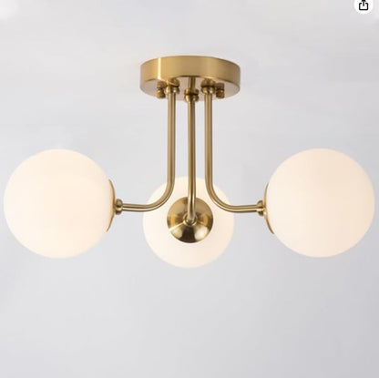 Ceiling Light | Glass Globe Semi Flush Chandelier for Living Room, Bedroom & Dining Room | Black or Gold, 3 or 6 Opal Balls, Warm or 3-Colour LED