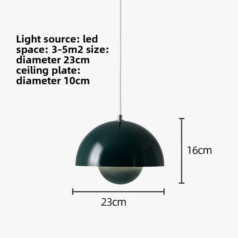 Pendant Light | Nordic Dome Ceiling Lamp for Kitchen Island, Dining Table & Bedside | Metal Bud Shade, Black, White, Grey, Green, Pink or Blue, 23cm