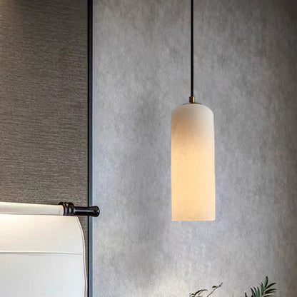 Pendant Light | Natural Marble Cylinder Mini Pendant for Bedside, Kitchen Island & Breakfast Bar | Black or Gold Canopy, LED, 10 x 26cm