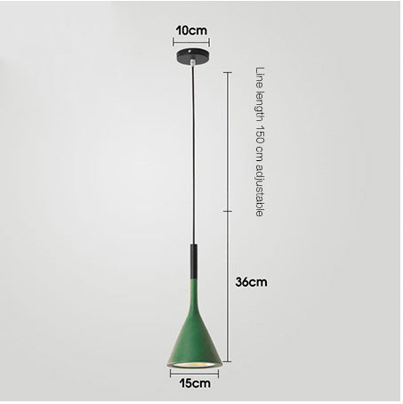 Pendant Light | Nordic Cone Ceiling Lamp for Kitchen Island, Dining Table & Bar | Metal Funnel Shade, Black, White, Grey, Green, Blue, Pink or Wine Red, 15cm