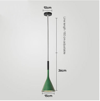 Pendant Light | Nordic Cone Ceiling Lamp for Kitchen Island, Dining Table & Bar | Metal Funnel Shade, Black, White, Grey, Green, Blue, Pink or Wine Red, 15cm