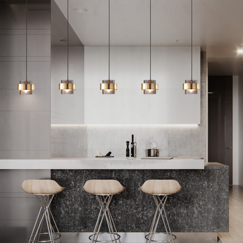 Smoked glass and gold band pendant light – product detail 3