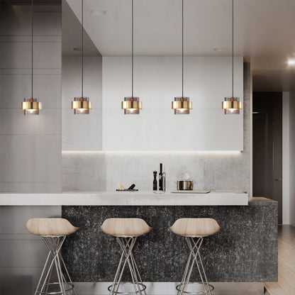 Smoked glass and gold band pendant light – product detail 3