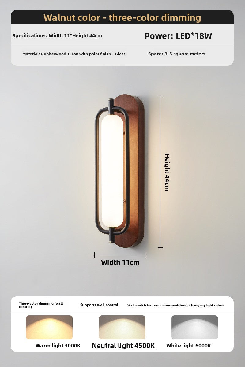 Wall Light | Wood & Black Metal Capsule Sconce for Bedside, Hallway & Living Room | Natural or Walnut, 18W LED, 3 Light Colours, 44cm