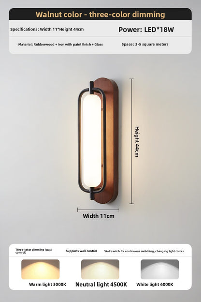 Wall Light | Wood & Black Metal Capsule Sconce for Bedside, Hallway & Living Room | Natural or Walnut, 18W LED, 3 Light Colours, 44cm