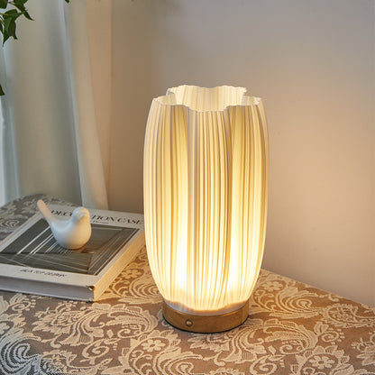 Table Lamp | Sculptural Ribbed Bedside Lamp for Bedroom, Living Room & Desk | USB Powered, Warm LED Glow, Wooden Base, 5 Styles, 25–29cm