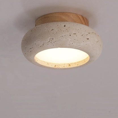 Travertine and wood flush ceiling light – product detail 4