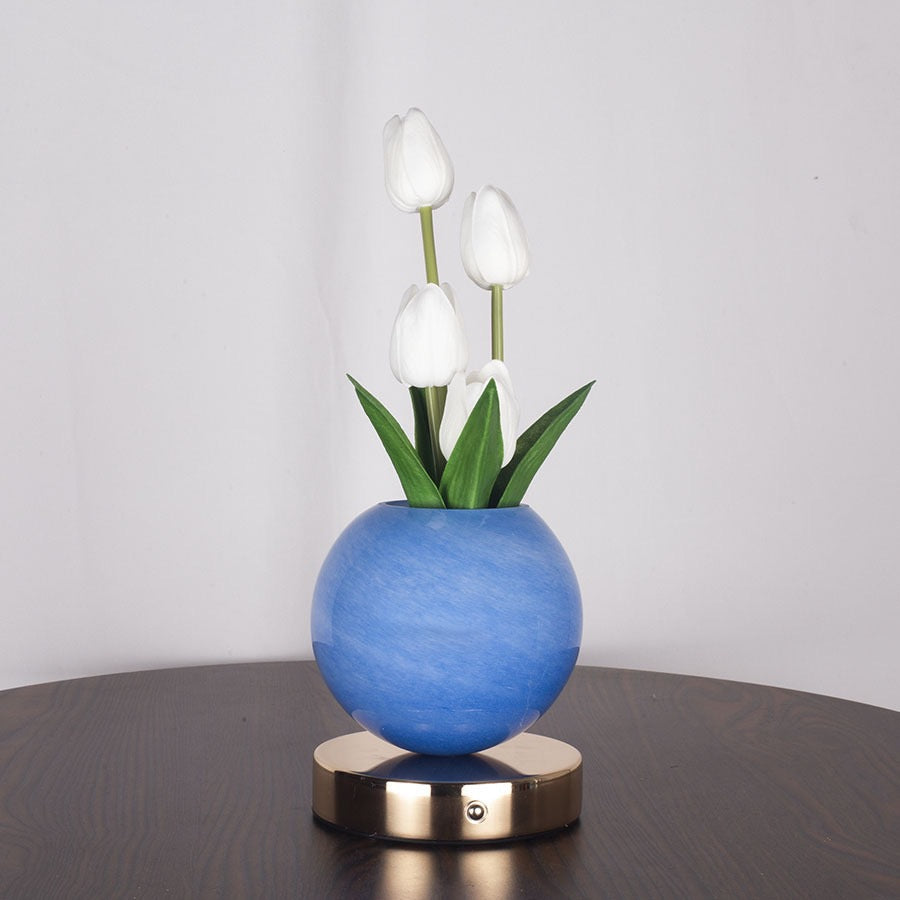 Tulip Lamp | Rechargeable Glass Flower Night Light for Bedside & Desk | Touch Dimmable, 3 Light Colours, Pink, Blue, White, Orange or Purple, 30cm