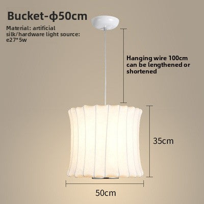 Pendant Light | Fabric Shade Ceiling Lamp for Dining Room, Bedroom & Living Room | Japandi Cloth Shade, Ball, UFO, Bucket, Hourglass or Peach, 30–50cm