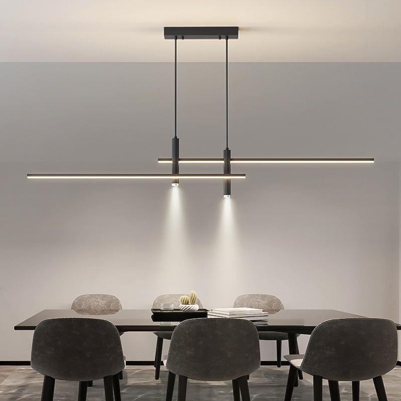 Dining Room Pendant Light | Modern Nordic LED Chandelier for Dining Table, Kitchen & Bar | 90cm Black or Gold Linear Bar, 26W Warm White or 3-Colour