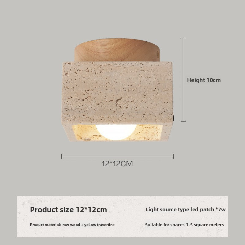 Travertine and wood flush ceiling light – product detail 7