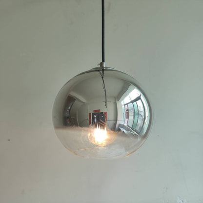 Pendant Light | Gradient Glass Globe Lamp for Dining Table & Kitchen Island | Mirror Ball, Silver, Gold or Rose Gold, Edison Bulb Included, 20–30cm