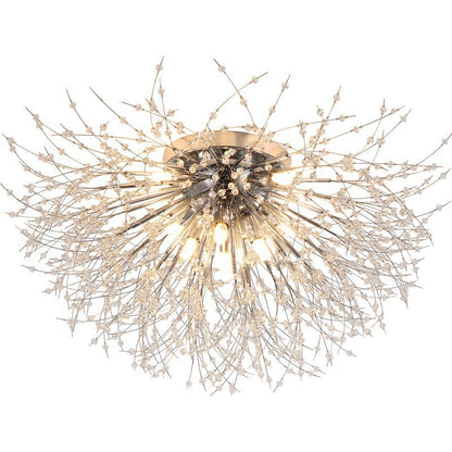 Ceiling Light | Crystal Firework Semi Flush Chandelier for Living Room, Bedroom & Dining | Gold Sputnik, 4 to 8 Heads, Warm or 3-Colour LED, 40–70cm