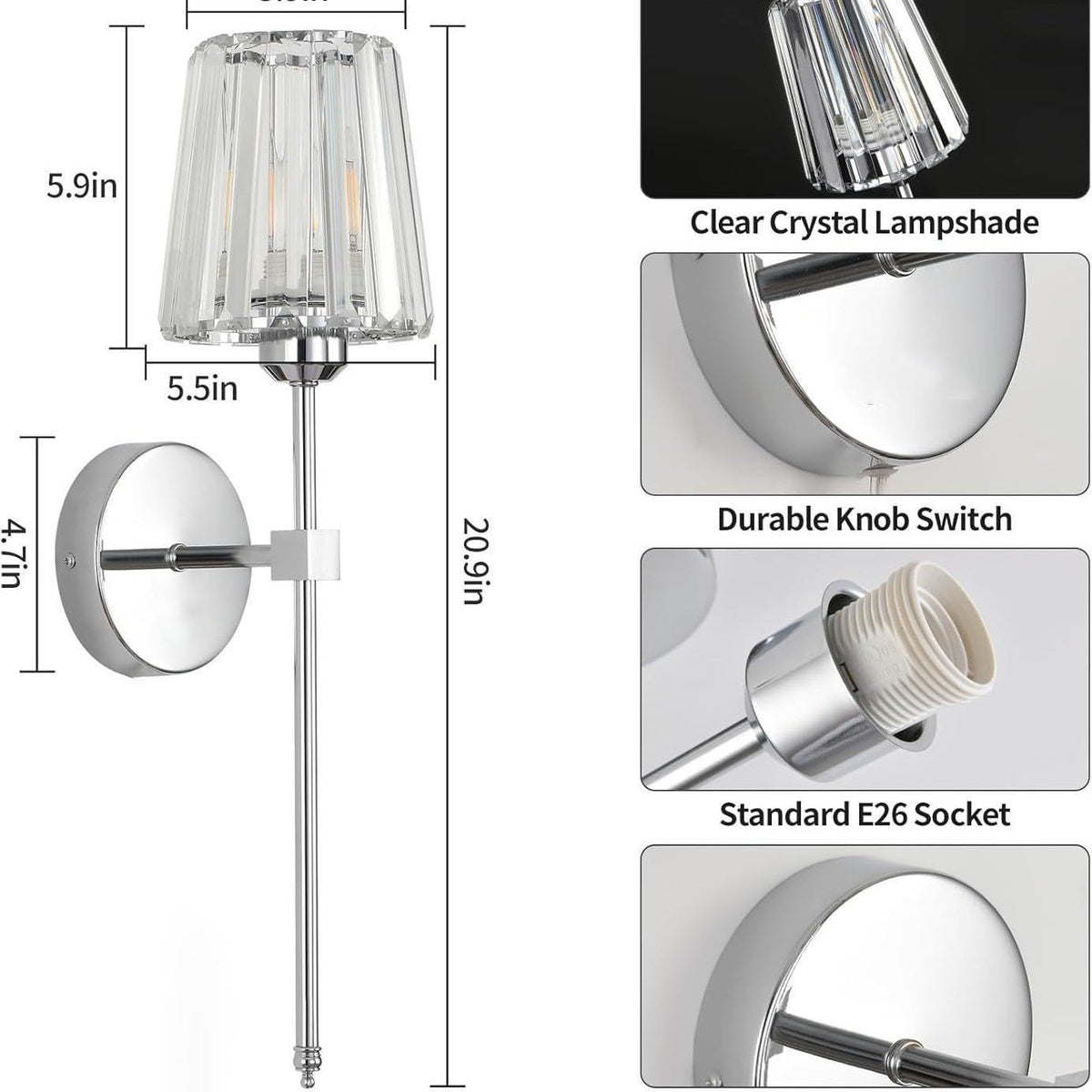 Rechargeable Crystal Glass Wall Sconce with Magnetic Bulb for Bedroom, Hallway & Living Room – photo 2