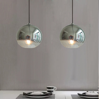 Pendant Light | Gradient Glass Globe Lamp for Dining Table & Kitchen Island | Mirror Ball, Silver, Gold or Rose Gold, Edison Bulb Included, 20–30cm