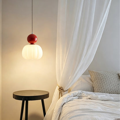 Pendant Light | Pumpkin Ribbed Bedside Lamp for Bedroom, Children's Room & Hallway | Cream, Red, Green, Chrome or Walnut, G9 LED Included, 16cm