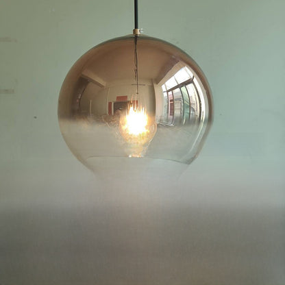 Pendant Light | Gradient Glass Globe Lamp for Dining Table & Kitchen Island | Mirror Ball, Silver, Gold or Rose Gold, Edison Bulb Included, 20–30cm