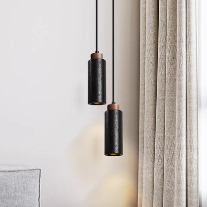 Pendant Light | Travertine Stone Bedside Lamp for Bedroom, Hallway & Kitchen | Single or Double, Yellow or Black Stone, E27 Bulb Included, 18.5cm