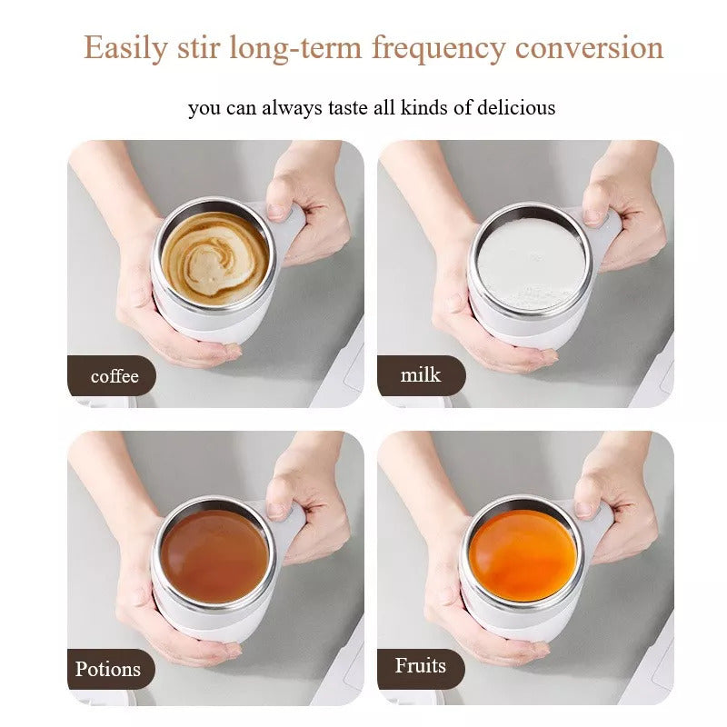 Self stirring mug with lid for coffee tea hot chocolate