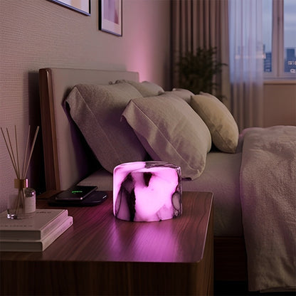 Marble Night Light | Natural Stone Touch Lamp with Wireless Phone Charger for Bedside | USB, 2-Colour or Colour-Changing, Jade or Grey, 8 or 10cm