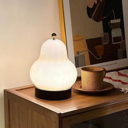 Rechargeable Table Lamp | Pear-Shaped Glass Bedside Lamp for Bedroom, Shelf & Living Room | Cordless Touch Dimming LED, Cream or Milky White