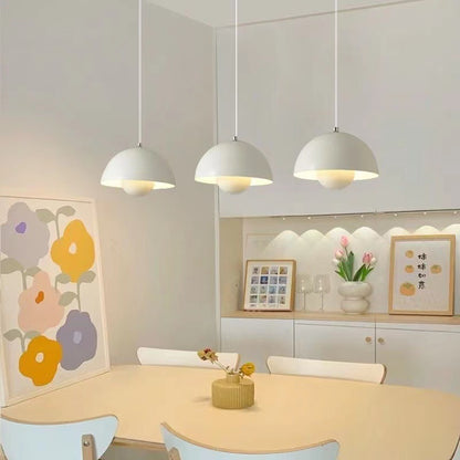 Pendant Light | Nordic Dome Ceiling Lamp for Kitchen Island, Dining Table & Bedside | Metal Bud Shade, Black, White, Grey, Green, Pink or Blue, 23cm