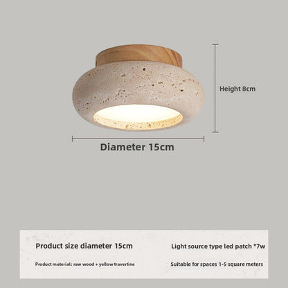 Travertine and wood flush ceiling light – product detail 6