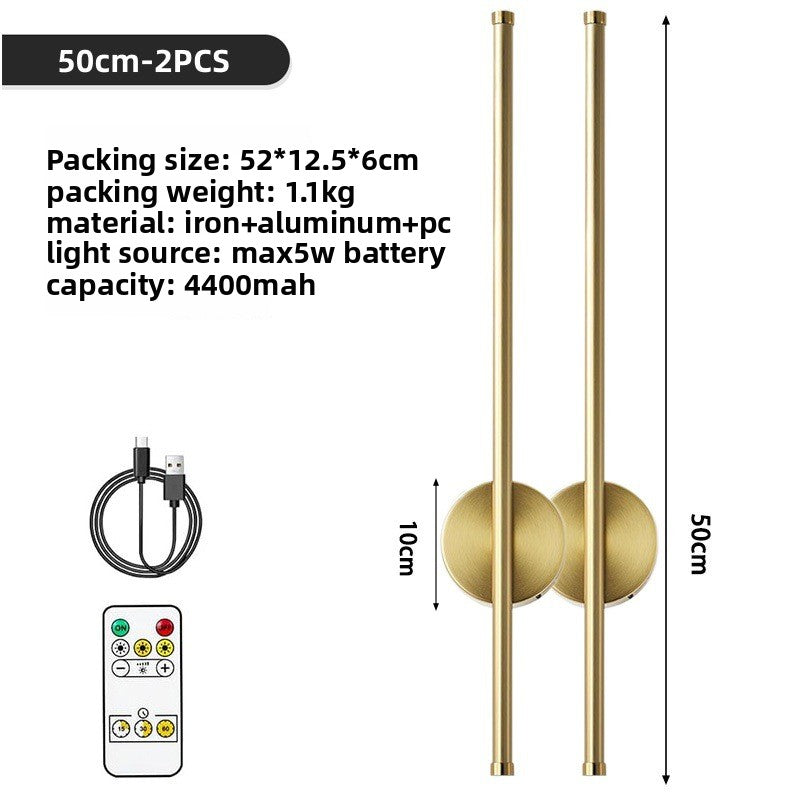 Battery Operated Wall Light | Rechargeable Magnetic LED Bar for Bedside & Hallway | Remote, 3 Light Colours, 50cm, Black or Gold, 1 or 2 Pack
