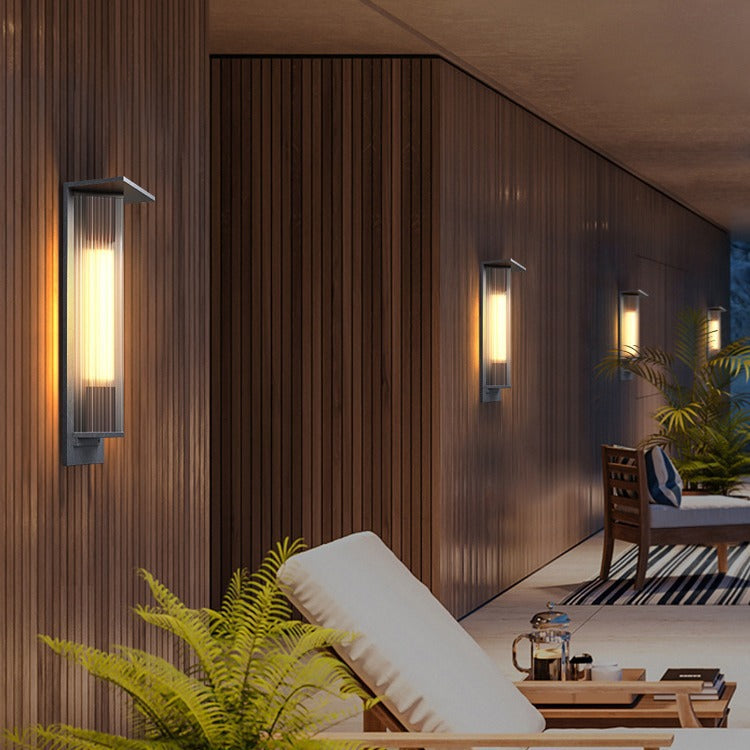Outdoor Wall Light | Ribbed Glass Cylinder Wall Lamp for Garden, Porch, Patio & Front Door | Solar or Mains, IP54, 30cm or 51cm, Warm White