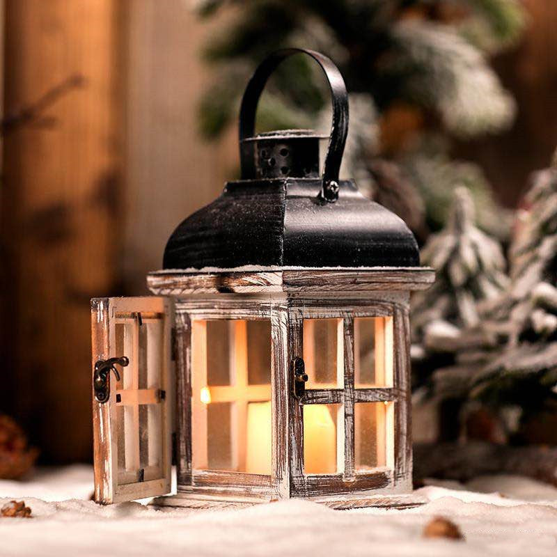 Rustic Wooden Lantern with Glass Panes for Garden, Doorstep, Mantelpiece & Windowsill – photo 5