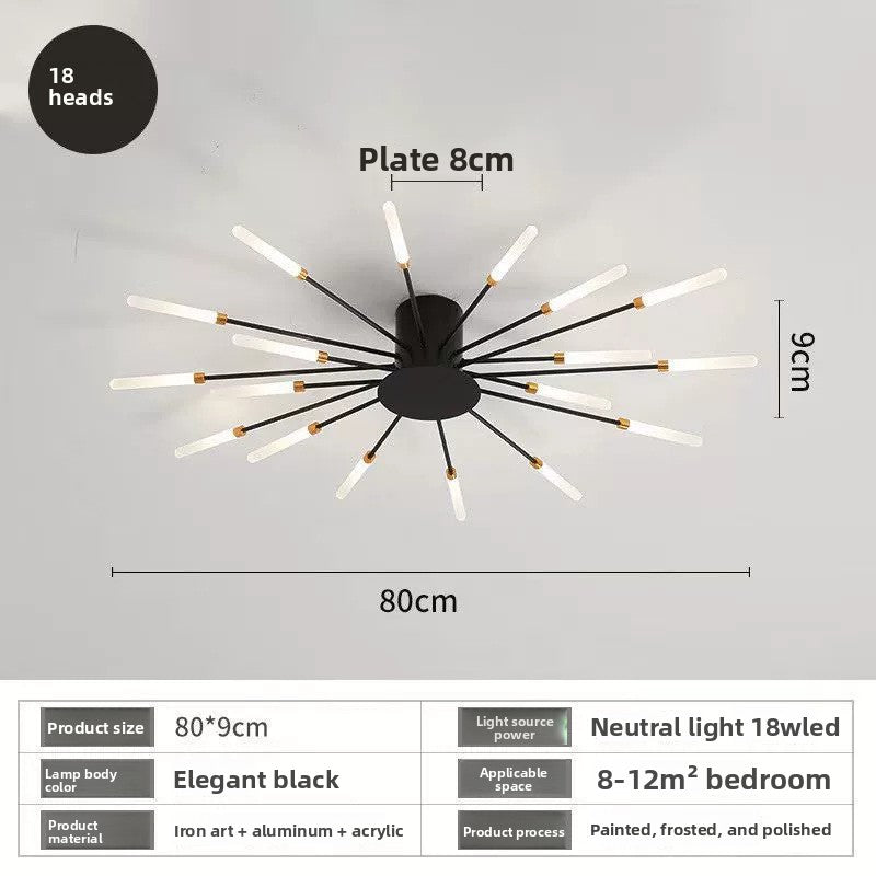 Flush Ceiling Light | Modern Sputnik LED Ceiling Lamp for Living Room, Bedroom & Hallway | Black or Gold, 12, 18 or 20 Lights, Neutral or Dimmable