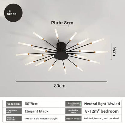 Flush Ceiling Light | Modern Sputnik LED Ceiling Lamp for Living Room, Bedroom & Hallway | Black or Gold, 12, 18 or 20 Lights, Neutral or Dimmable