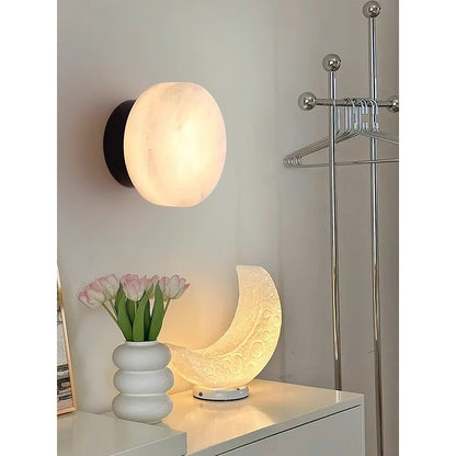 Wall Light | Natural Marble Dome Sconce for Bedside, Hallway & Landing | Black Base, Soft Glow, 3 Light Colours, G9 LED, 13.8cm