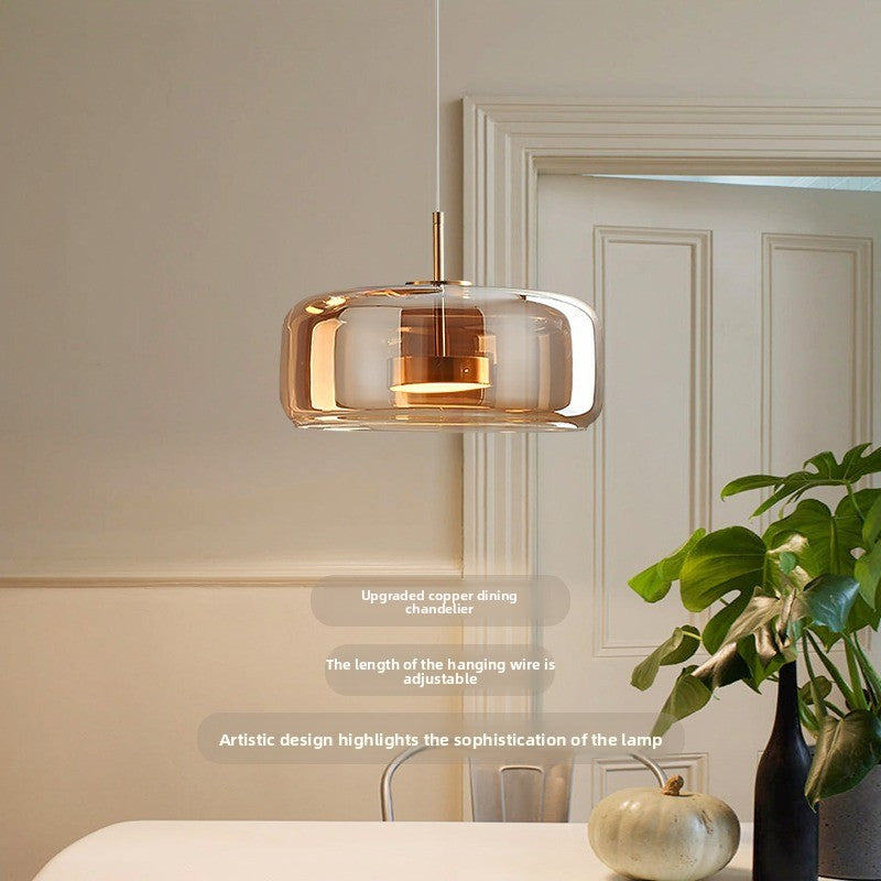 Pendant Light | Cognac or Smoke Grey Glass Halo Lamp for Kitchen Island, Dining Table & Bedside | Double-Layer Glass Dome, 3-Colour LED, 2.5m Cord