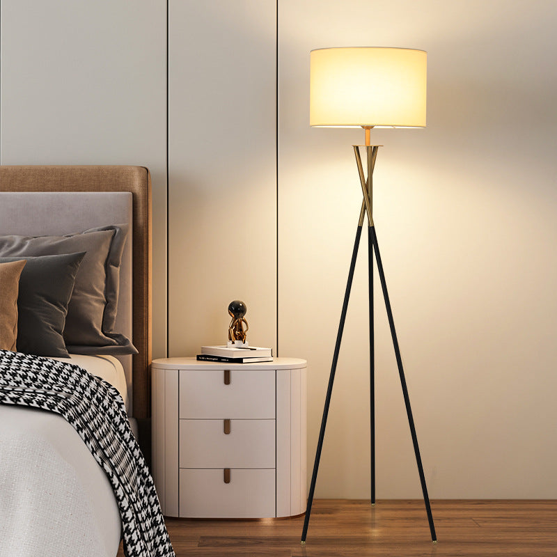 Tripod Floor Lamp | Scandi Standing Lamp for Living Room, Bedroom & Office | White Drum or Pleated Shade, Colour-Changing LED Bulb with Remote, 163cm