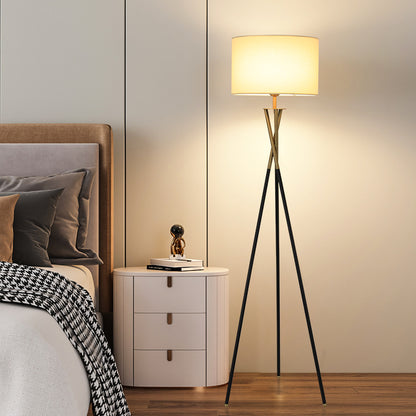 Tripod Floor Lamp | Scandi Standing Lamp for Living Room, Bedroom & Office | White Drum or Pleated Shade, Colour-Changing LED Bulb with Remote, 163cm